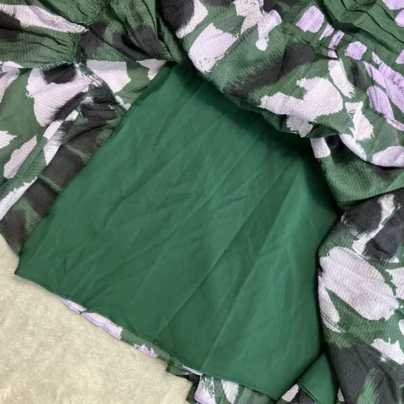 Tanya Taylor Angele Dress Womens S Green Floral Silk Flutter Sleeve Mini Spring - Picture 10 of 11